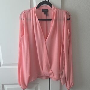 Donna Karan Pink Cold-Shoulder V-Neck Blouse With Cami